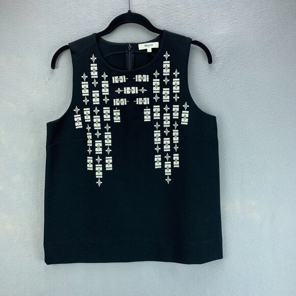 Madewell‎ Top Womens Small Black Sleeveless Embroidered Stretch Back Zip - Picture 1 of 13